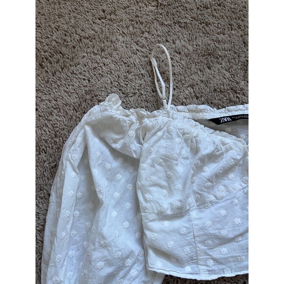 Zara Floral Embroidered Off-Shoulder Crop Top in Oyster White Size SMALL - Picture 2 of 4